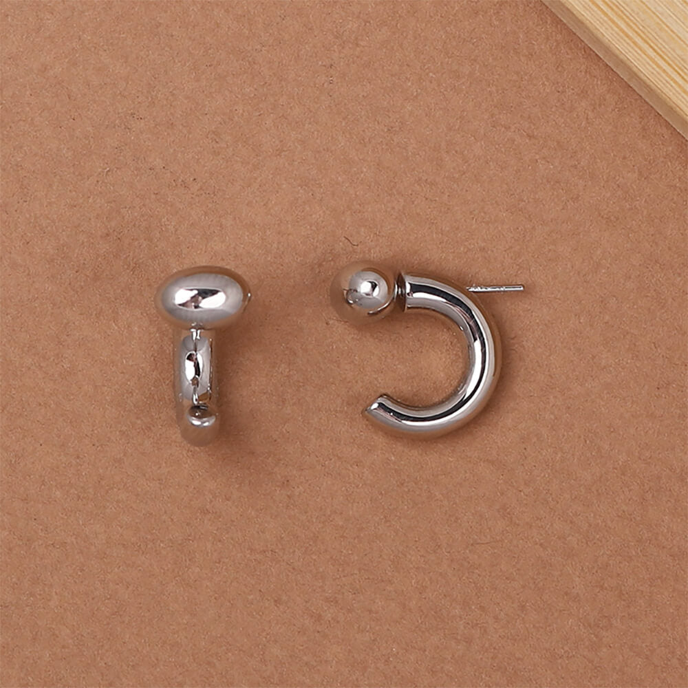 Sleek Silver-Toned Minimalist Huggie Hoop Earrings