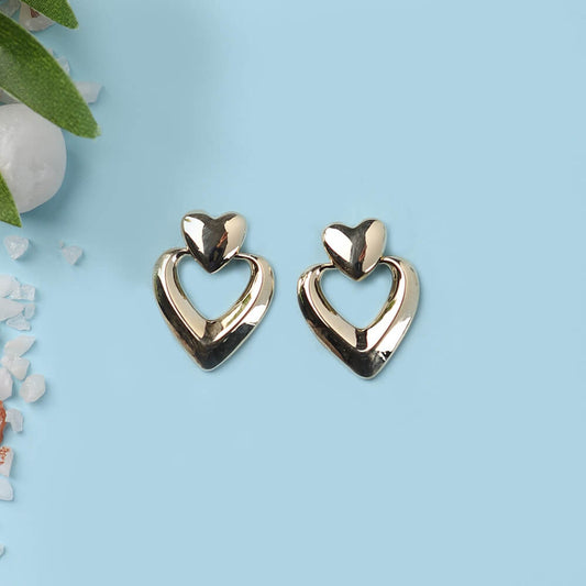 Chic Silver Toned Dual Heart Drop Earrings