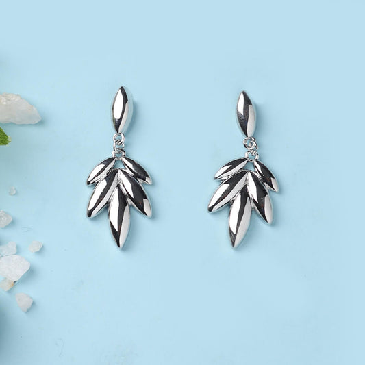 Elegant Silver-Toned Leaf Cluster Drop Earrings