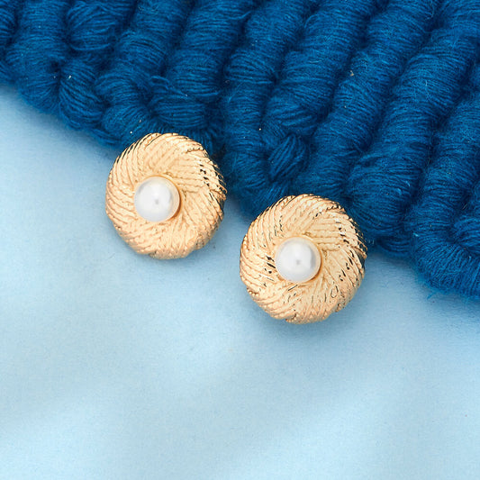 Classic Gold-Toned Pearl Stud Earrings