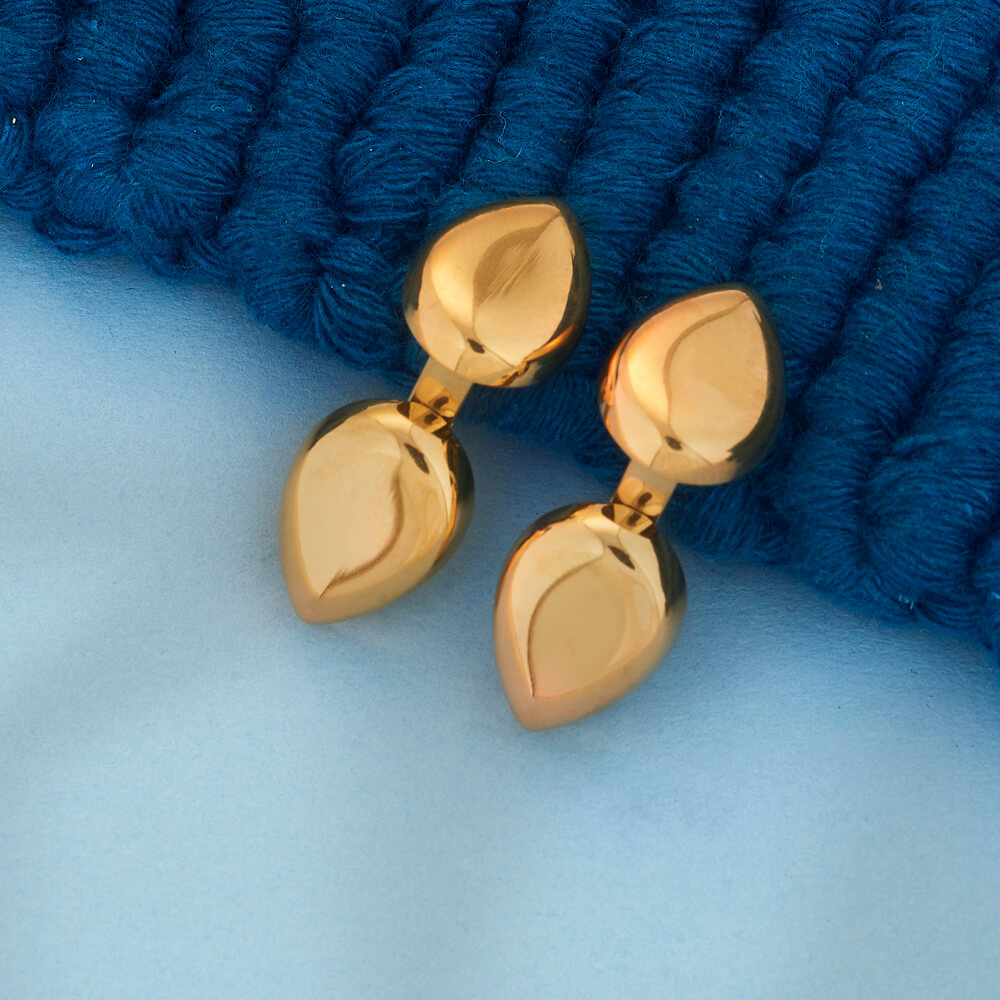 Sleek Gold-Toned Dual Teardrop Drop Earrings