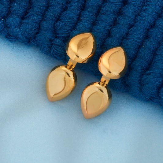 Sleek Gold-Toned Dual Teardrop Drop Earrings
