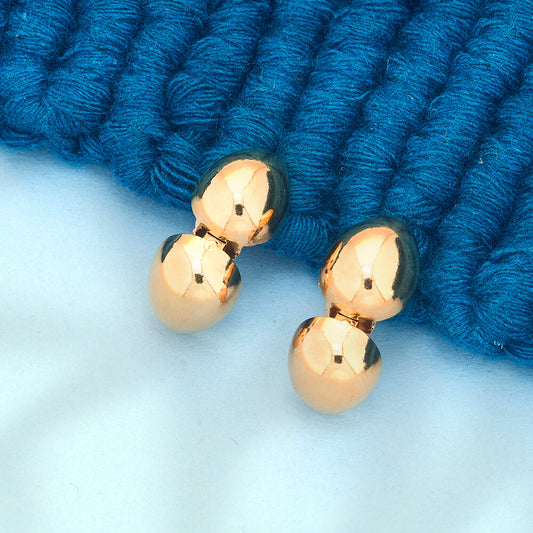 Sleek Gold-Toned Dual Teardrop Stud Earrings