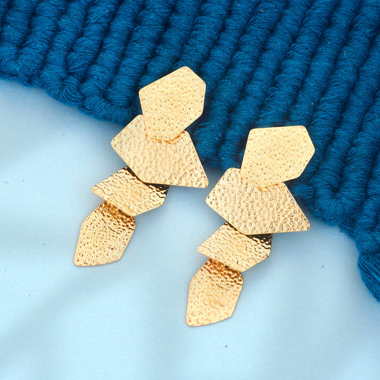 Modern Gold-Toned Hammered Geometric Drop Earrings