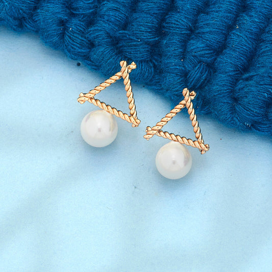 Modern Geometric Pearl and Rope Texture Stud Earrings