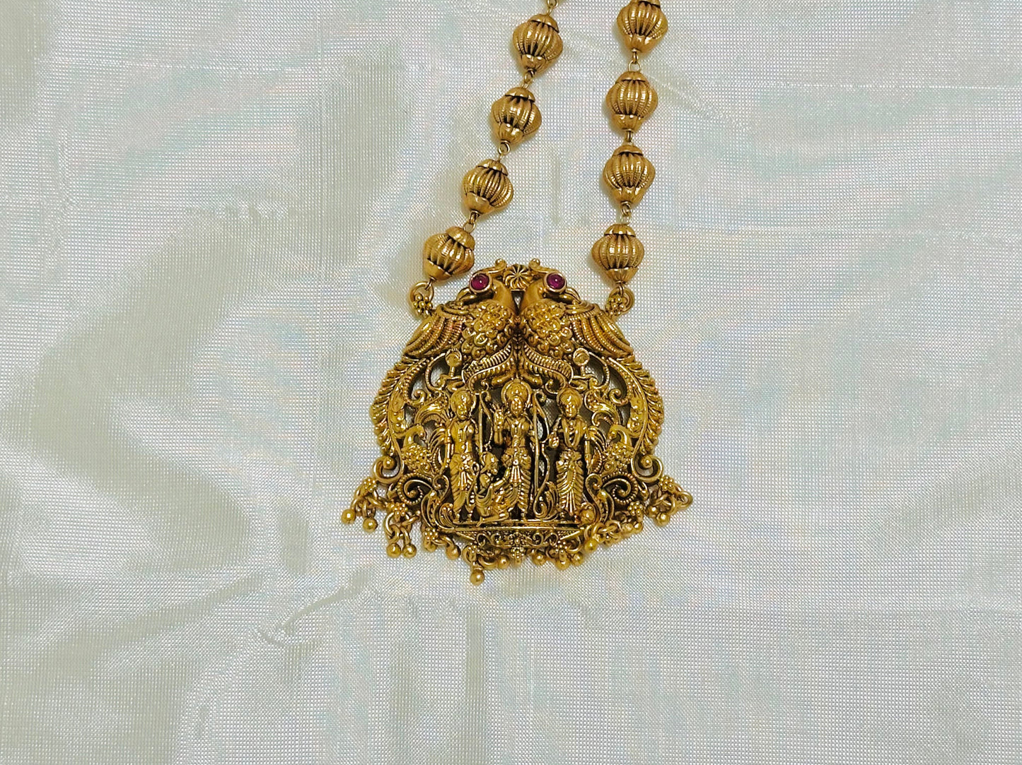 Antique Gold Necklace Set - Temple Style Rama, Lakshmana and Seeta Pendant