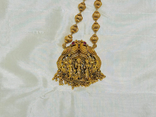 Antique Gold Necklace Set - Temple Style Rama, Lakshmana and Seeta Pendant