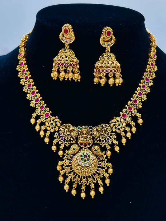 Gold-Toned Temple Jewelry Set with Deity Pendant