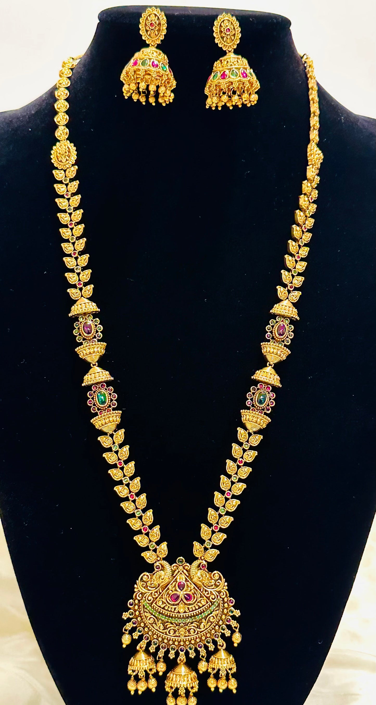 Exquisite Gold-Toned Long Necklace and Jhumka Earring Set