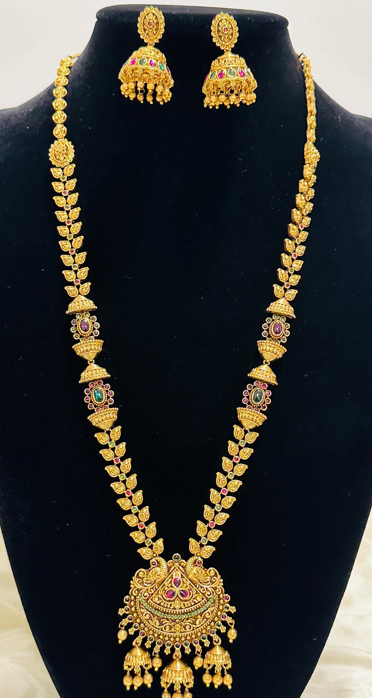 Exquisite Gold-Toned Long Necklace and Jhumka Earring Set