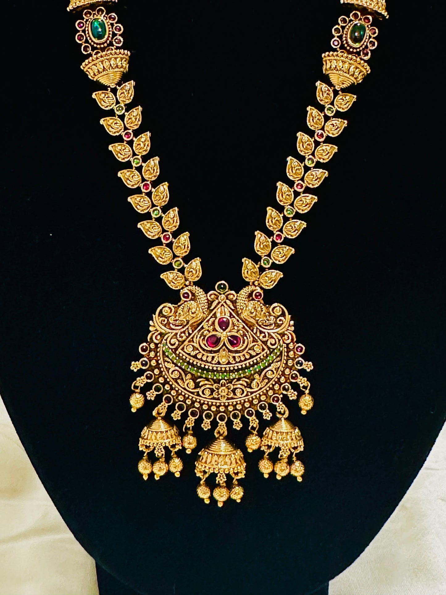 Exquisite Gold-Toned Long Necklace and Jhumka Earring Set