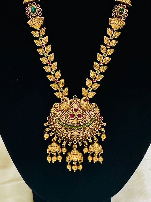 Exquisite Gold-Toned Long Necklace and Jhumka Earring Set