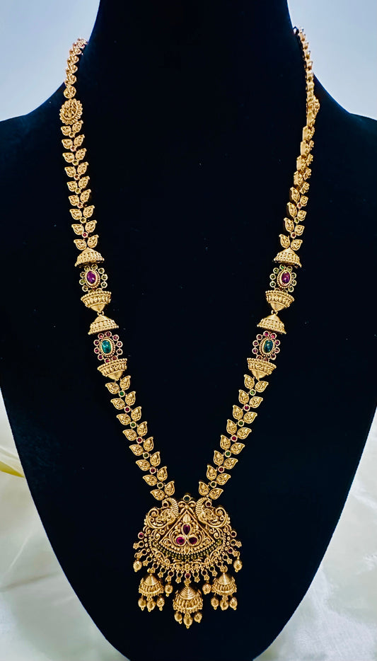 Exquisite Gold-Toned Long Necklace and Jhumka Earring Set