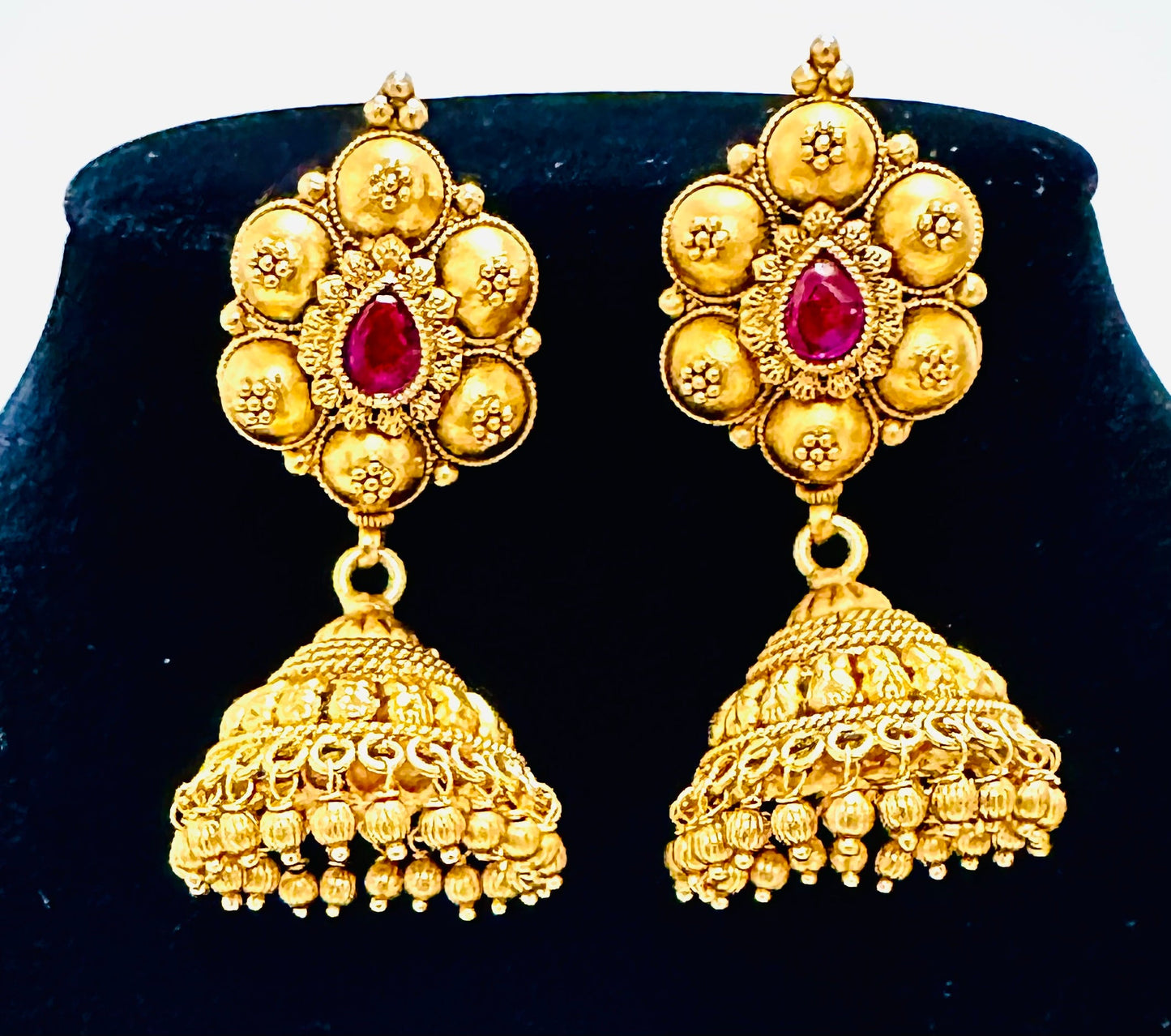 Grand Elephant Motifs: Antique Gold-Toned Multi-Strand Beaded Necklace and Jhumka Earring Set