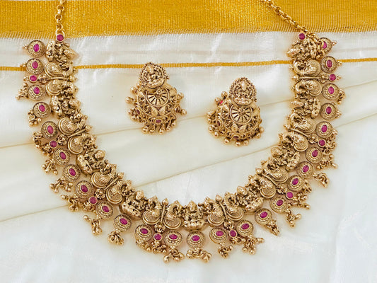 Traditional  Gold-Toned Peacock Choker Necklace and Jhumka Earring Set