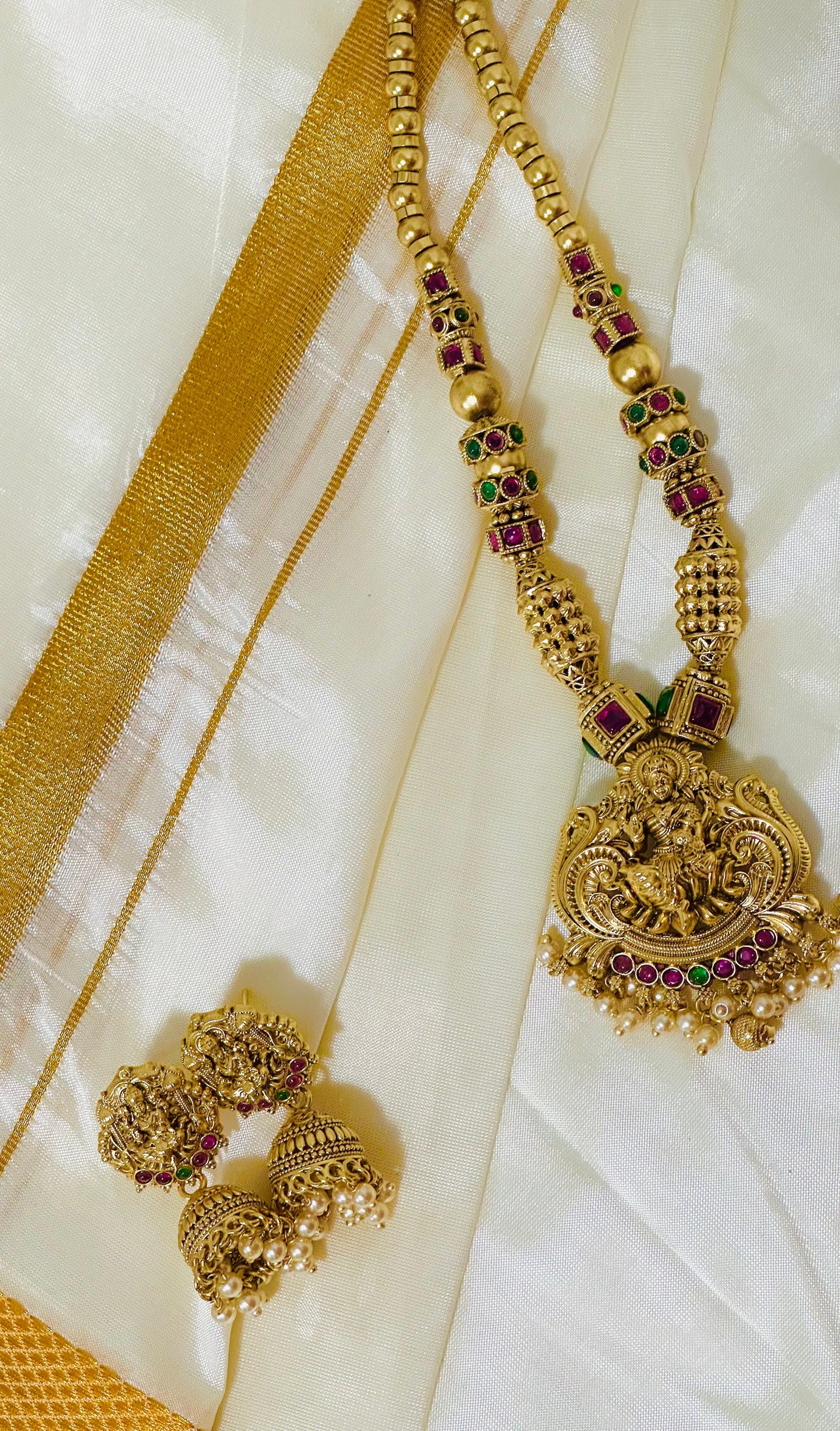 Antique Gold Necklace with Lakshmi Pendant