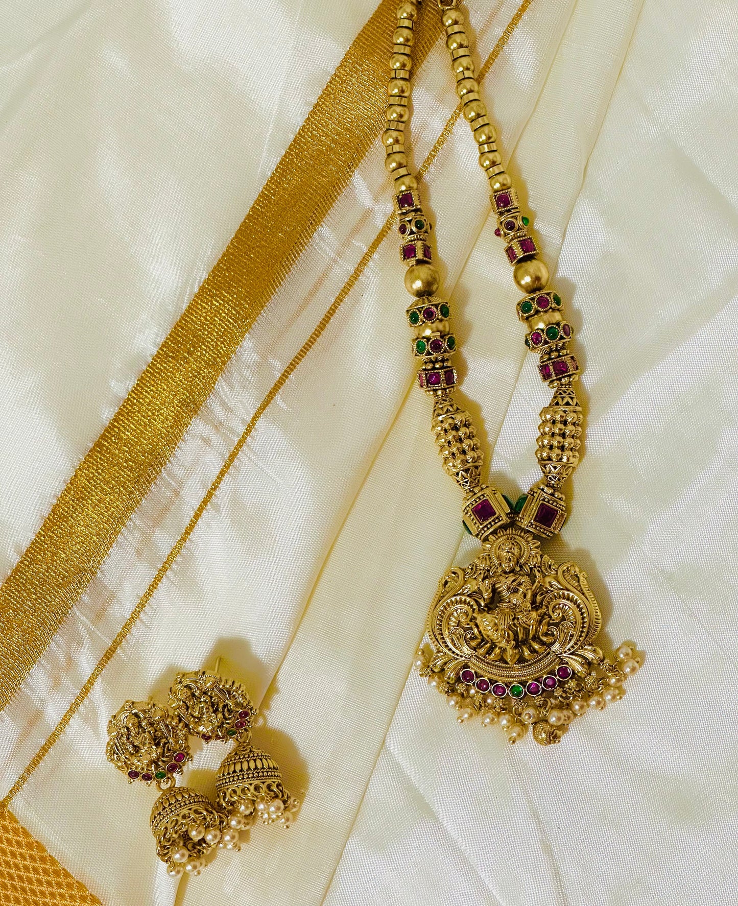 Antique Gold Necklace with Lakshmi Pendant