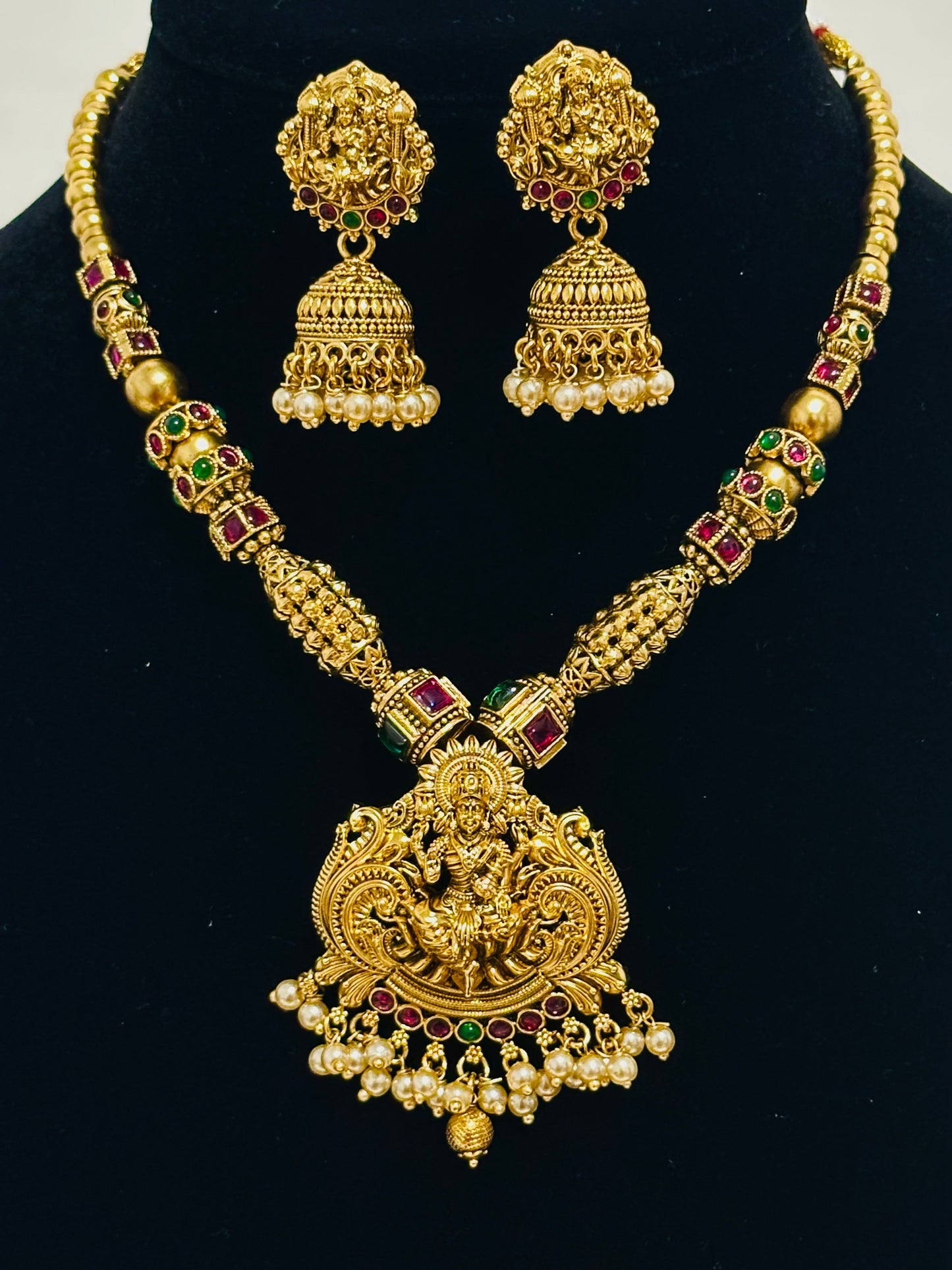 Antique Gold Necklace with Lakshmi Pendant