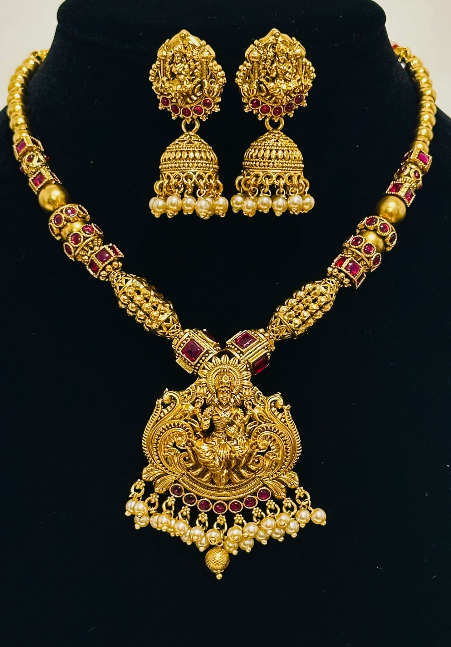 Antique Gold Necklace with Lakshmi Pendant