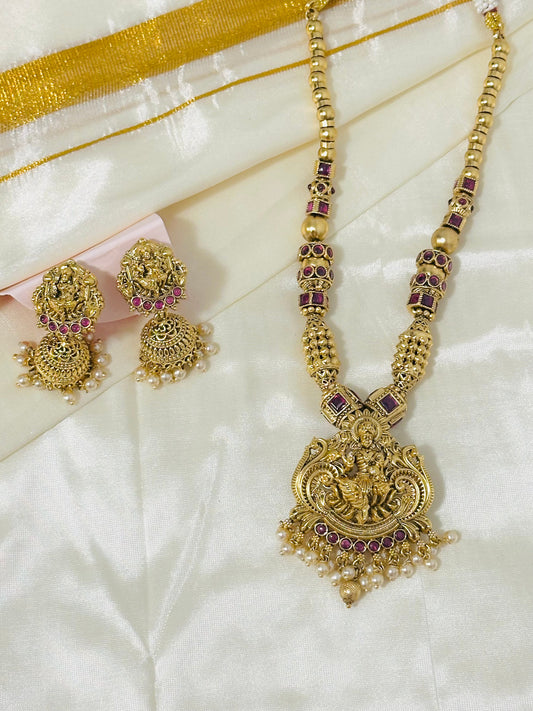 Antique Gold Necklace with Lakshmi Pendant