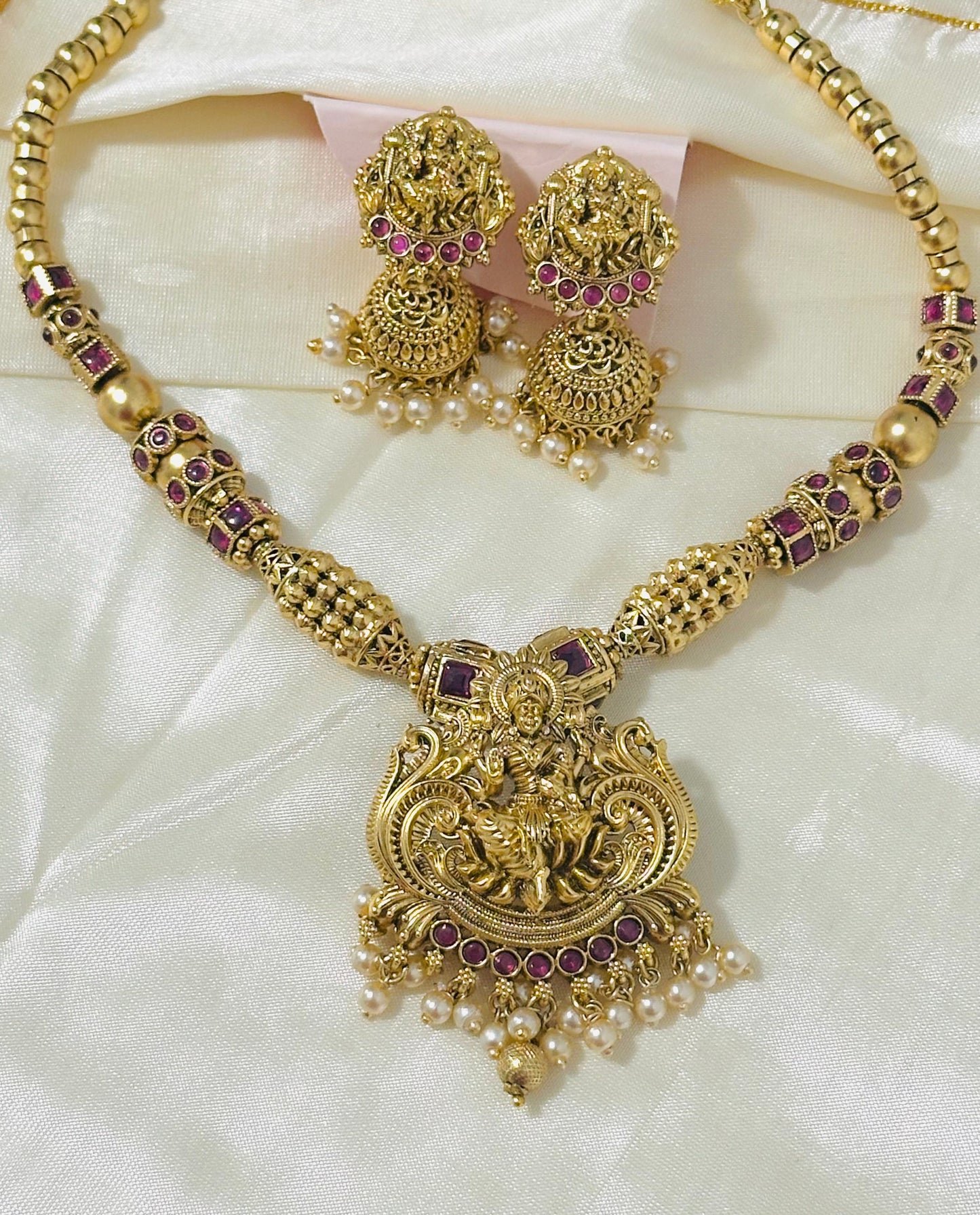 Antique Gold Necklace with Lakshmi Pendant