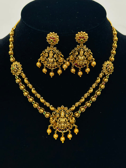 Exquisite Gold-Toned Layered Necklace and Jhumka Earring Set