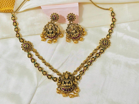 Exquisite Gold-Toned Layered Necklace and Jhumka Earring Set