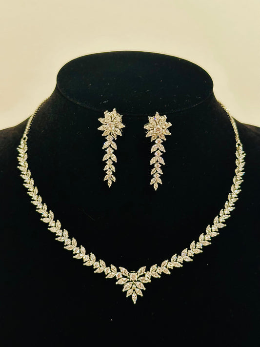 Sparkling Floral Necklace and Earring Set