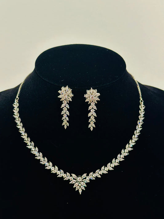 Sparkling Floral Necklace and Earring Set