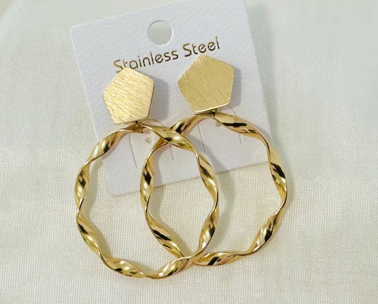 Elegant Wavy Gold Hoop Drop Earrings