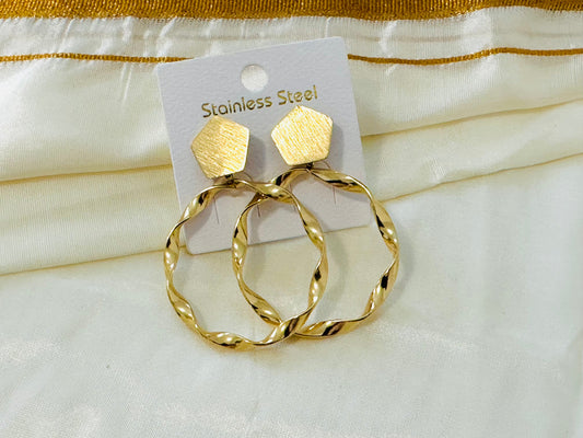 Elegant Wavy Gold Hoop Drop Earrings
