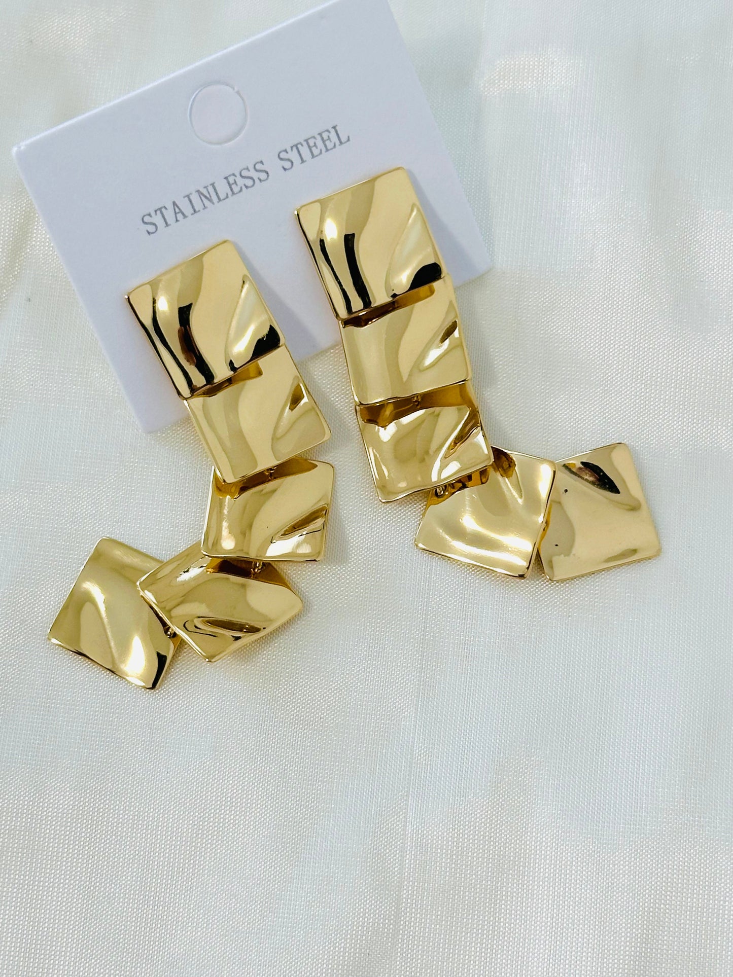 Modern Gold-Toned Geometric Drop Earrings