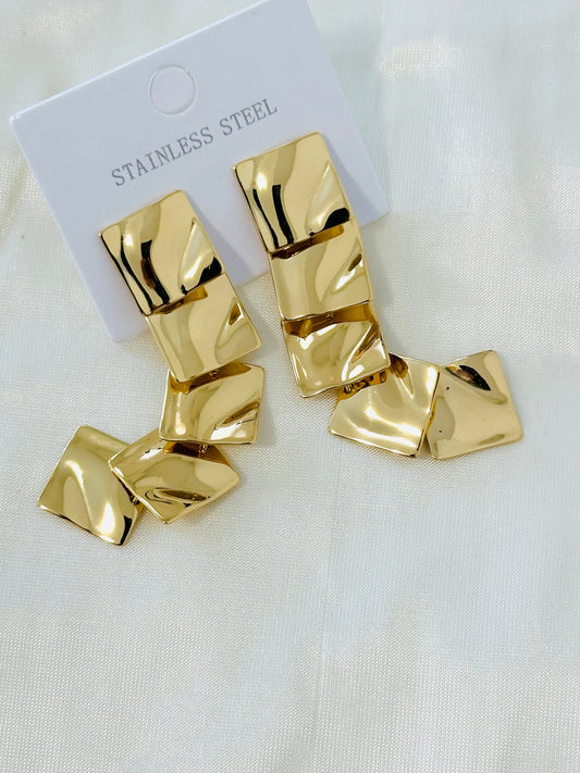 Modern Gold-Toned Geometric Drop Earrings