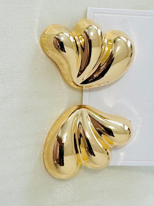 Contemporary Gold-Toned Sculptural Shell/Fan Earrings