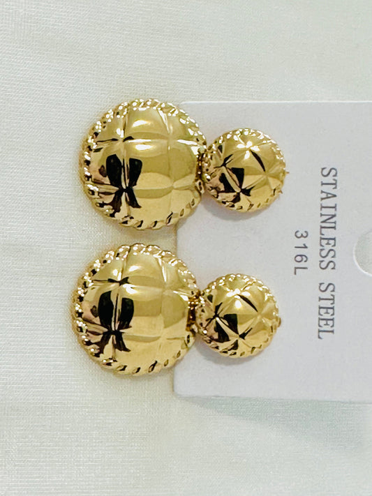Textured Gold toned Disc Drop Earrings