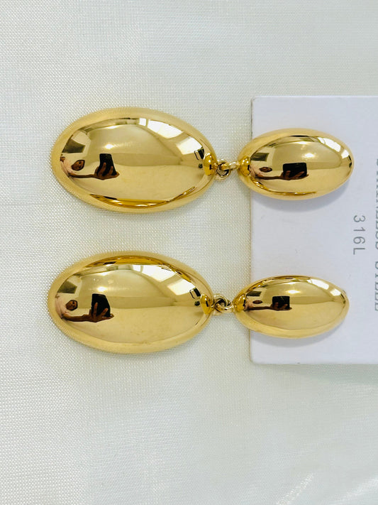 Chic Gold-Toned Dual Oval Drop Earrings