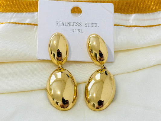 Chic Gold-Toned Dual Oval Drop Earrings