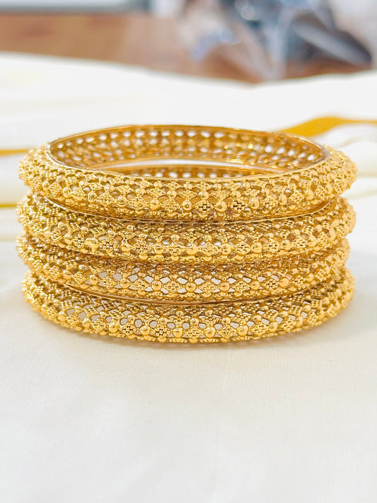 Intricate Gold-Toned Filigree Pattern Bangles (Set of 4)