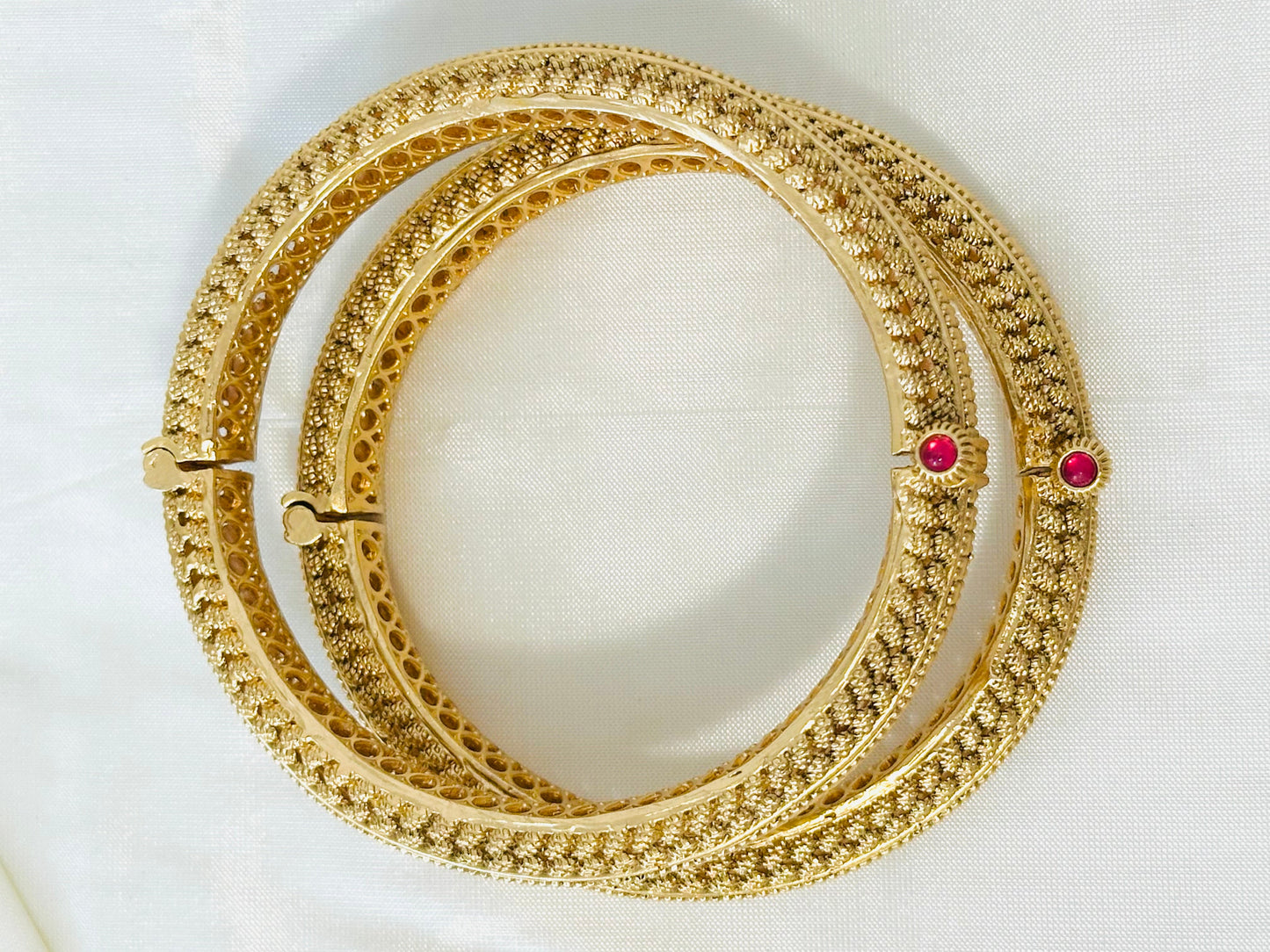 Traditional Gold-Toned Ruby Embellished Bangles (Set of 2)