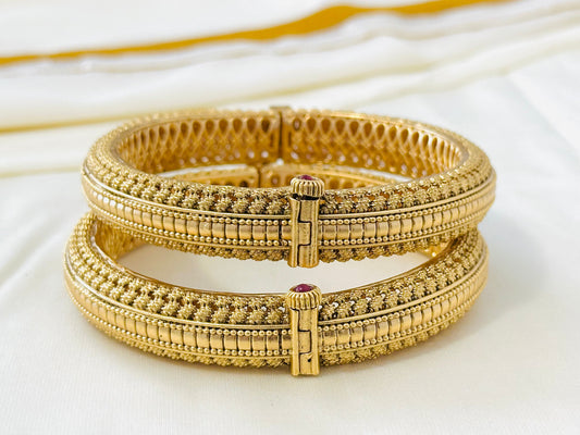 Traditional Gold-Toned Ruby Embellished Bangles (Set of 2)
