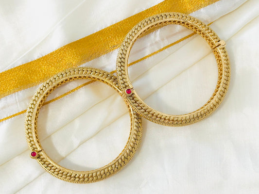 Traditional Gold-Toned Ruby Embellished Bangles (Set of 2)