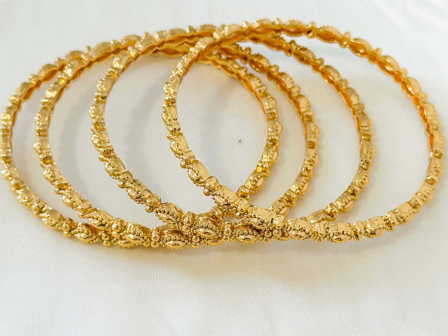 Delicate Gold-Toned Beaded Chain Bangles (Set of 4)