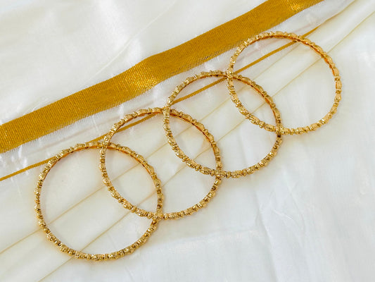 Delicate Gold-Toned Beaded Chain Bangles (Set of 4)