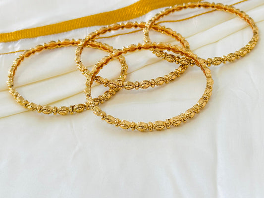 Delicate Gold-Toned Beaded Chain Bangles (Set of 4)