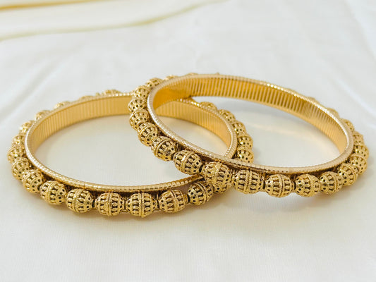 Ornate Gold-Toned Ball-Beaded Bangles (Set of 2)