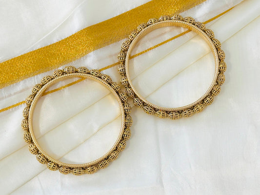 Ornate Gold-Toned Ball-Beaded Bangles (Set of 2)