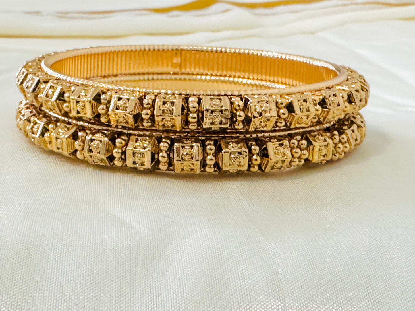 Elegant Gold-Toned Cube Embellished Bangles (Set of 2)