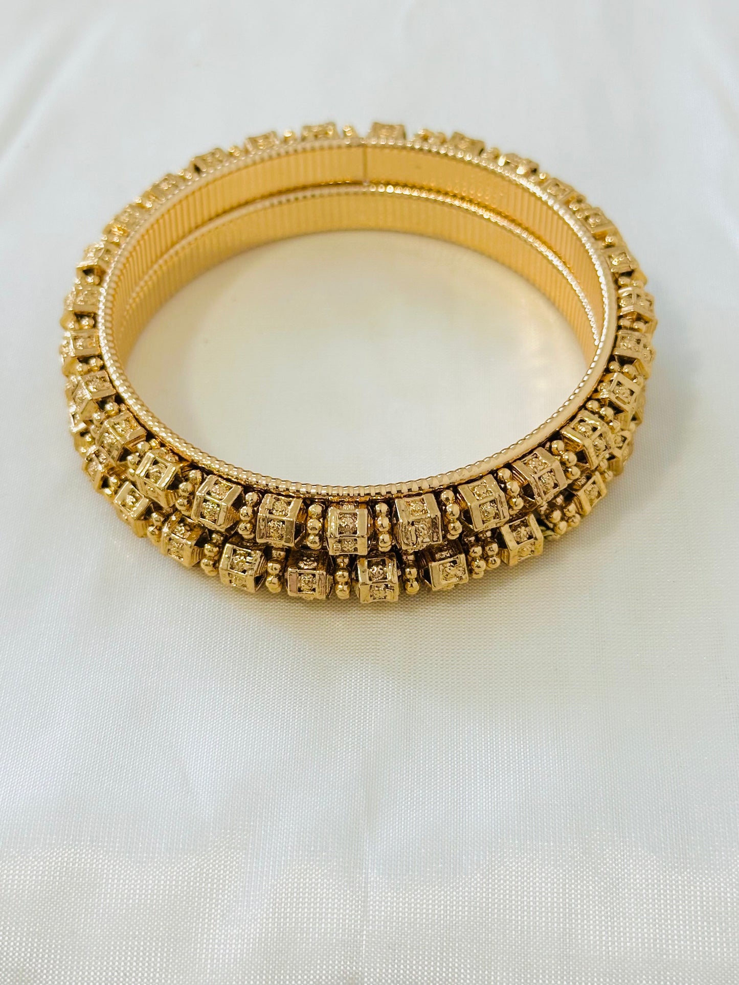 Elegant Gold-Toned Cube Embellished Bangles (Set of 2)