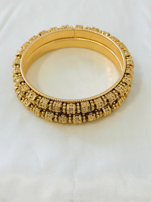 Elegant Gold-Toned Cube Embellished Bangles (Set of 2)
