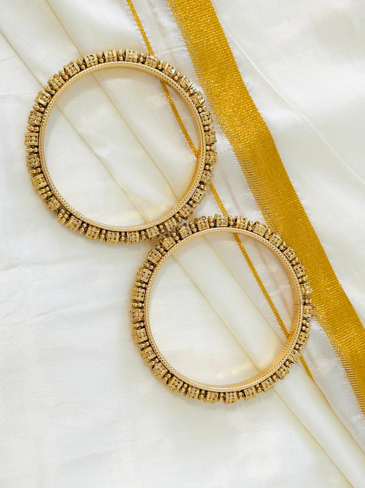 Elegant Gold-Toned Cube Embellished Bangles (Set of 2)